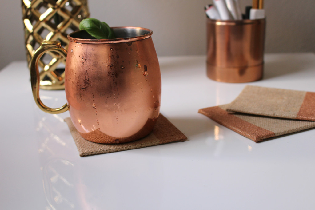 DIY Copper and Burlap Coasters by Twinspiration at https://twinspiration.co/copper-burlap-coasters/ 