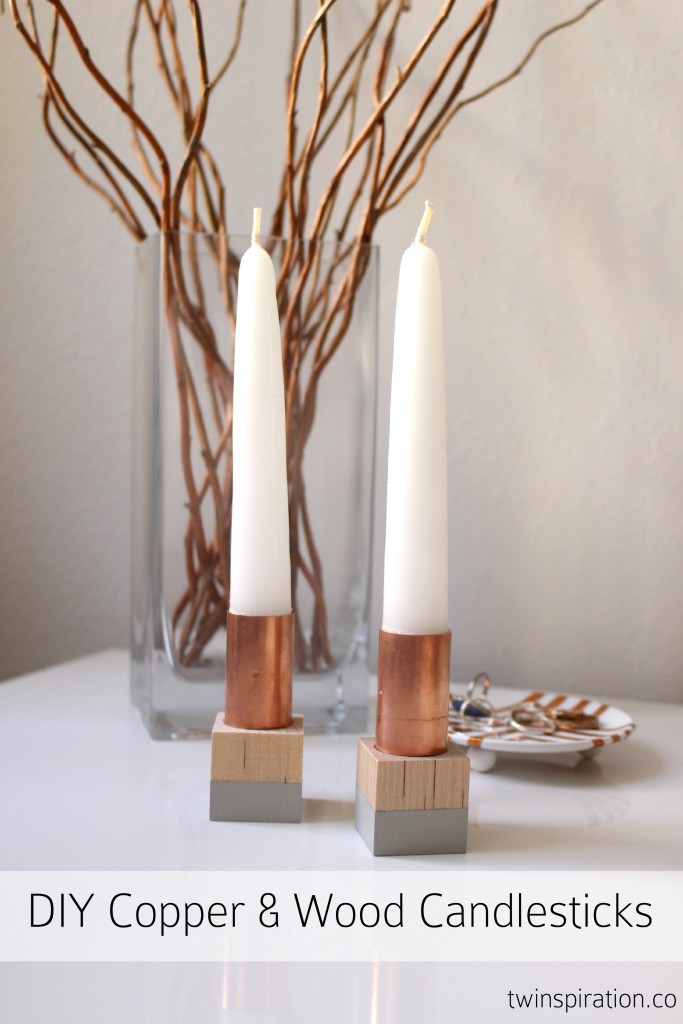 DIY Copper & Wood Block Candlesticks by Twinspiration at https://twinspiration.co/diy-copper-candlesticks/