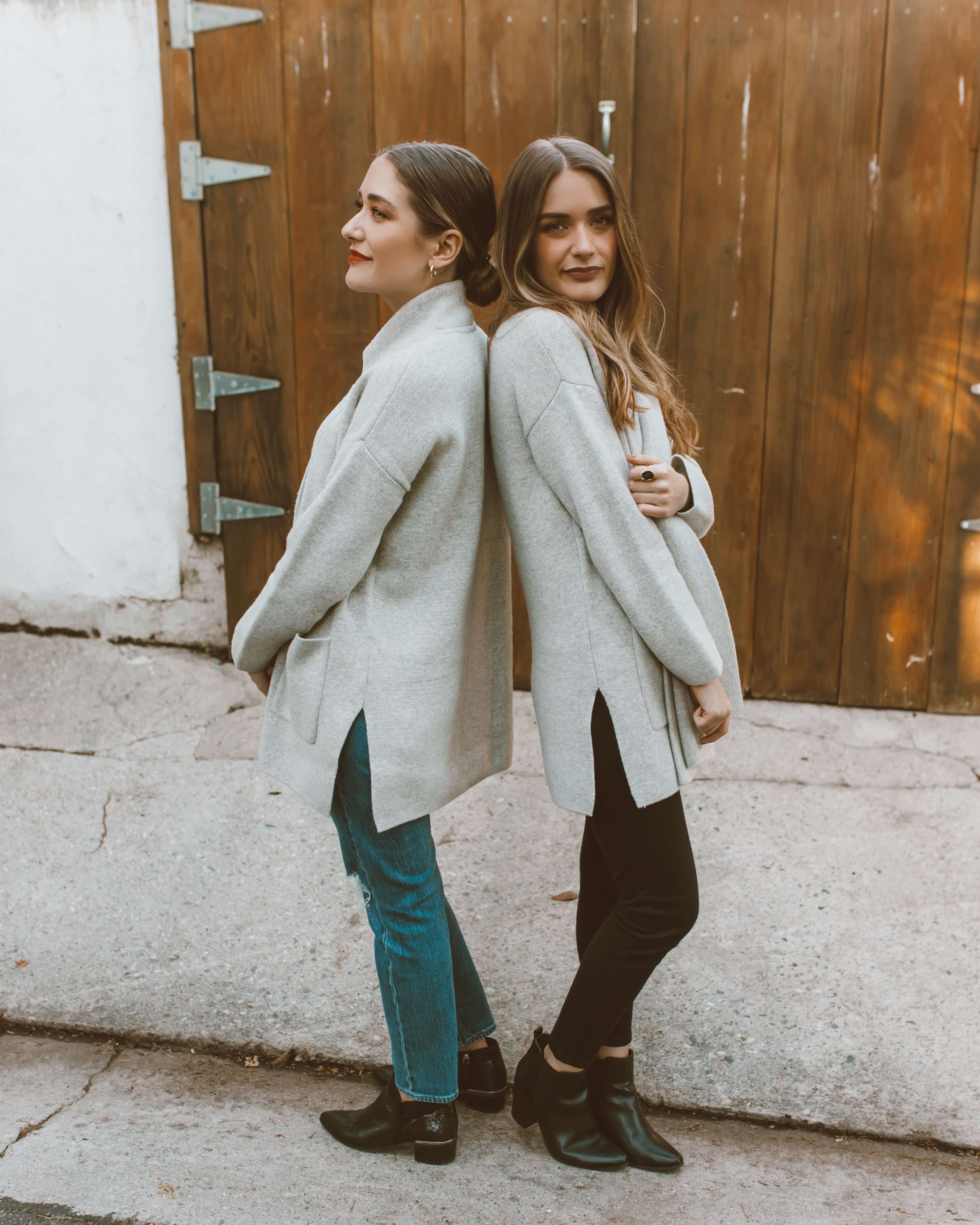 One Piece, Two Ways: Gray Sweater Jacket | Twinspiration