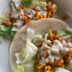 Gluten-Free Cauliflower + Chickpea Buffalo Wraps